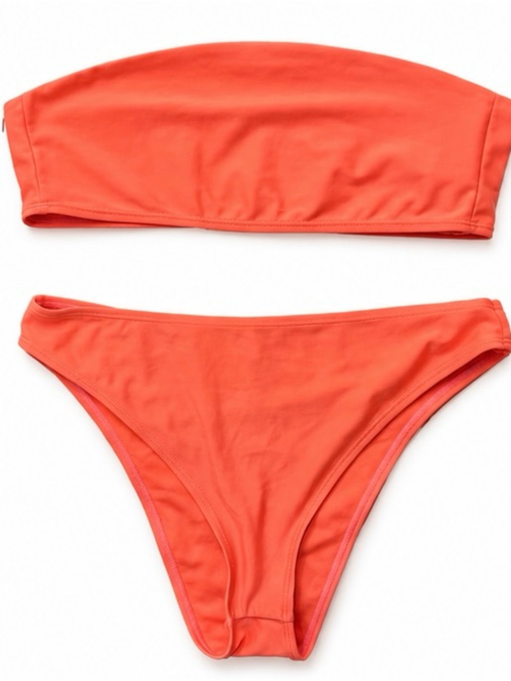 PrettyLittleThing Neon Coral Bandeau Bikini Set High Leg Two Piece Swimwear
